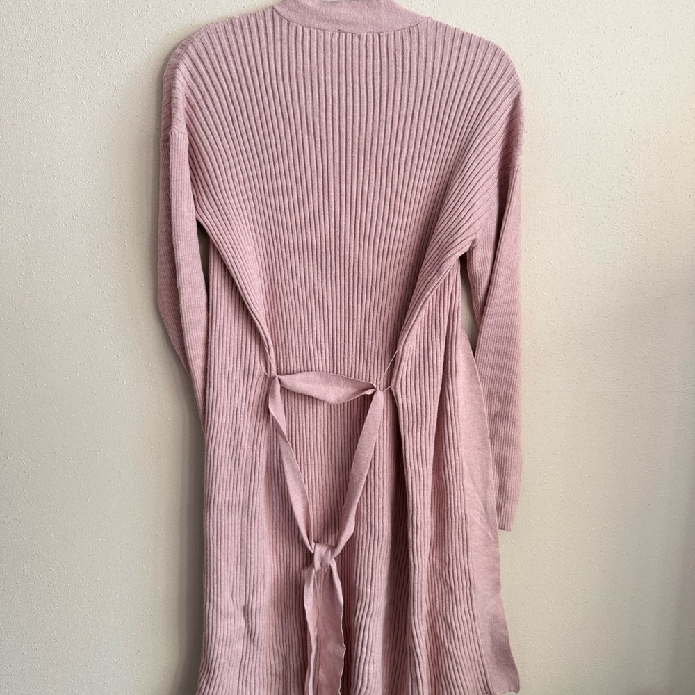 Yest Blush Ribbed Longline Cardigan Tie Waist Duster Size S